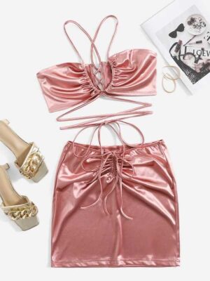 Crisscross Crop Top & Skirt Set
