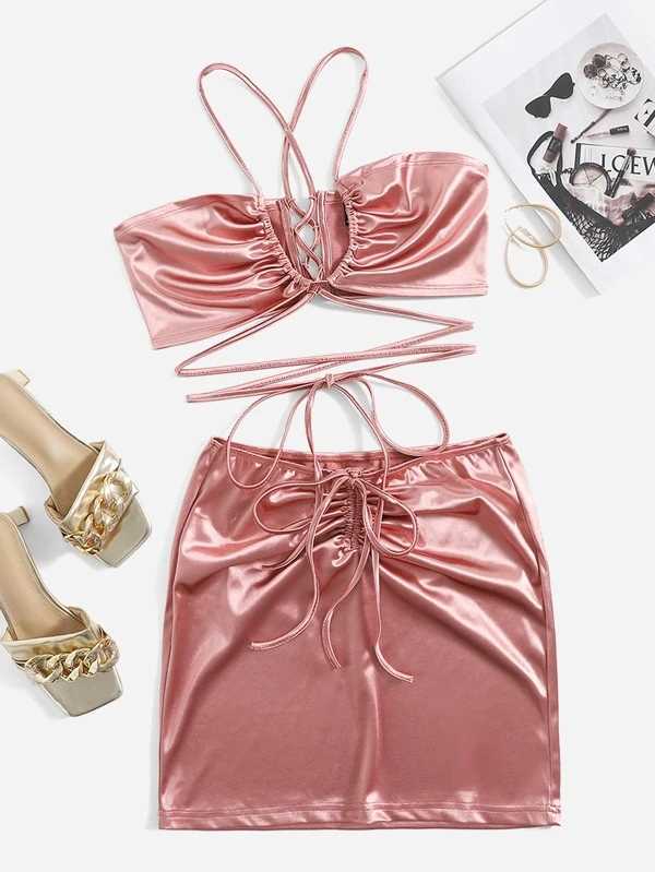 Crisscross Crop Top & Skirt Set