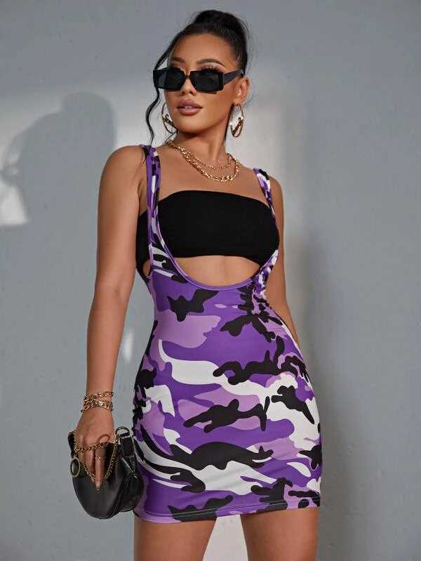 Camo Print Suspender Dress
