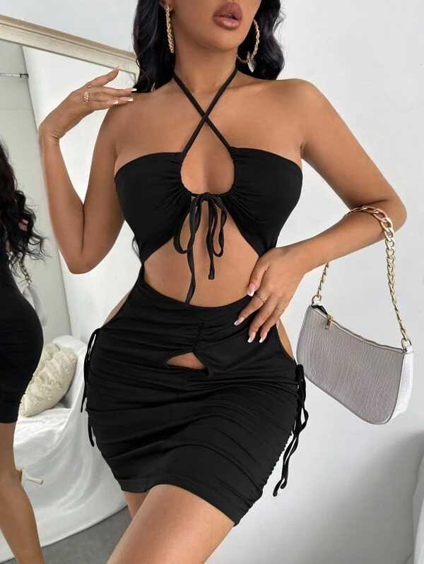Criss Cross Knot Halter Dress