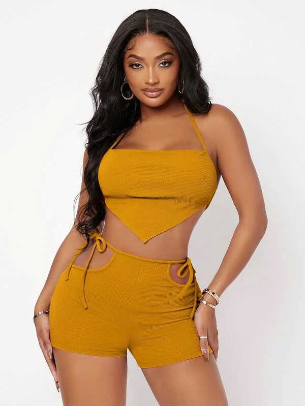 Bandana Hem Backless Shorts Set