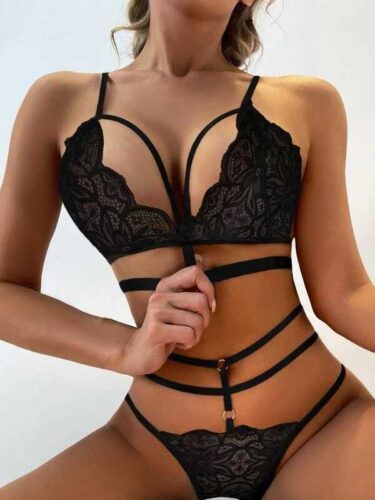 Floral Lace Harness Lingerie Set