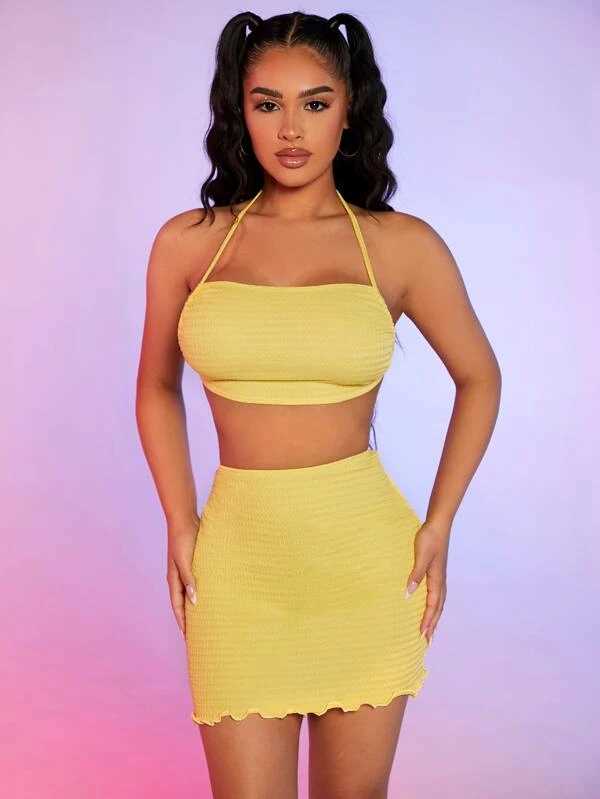 Backless Top, Lettuce Trim Skirt