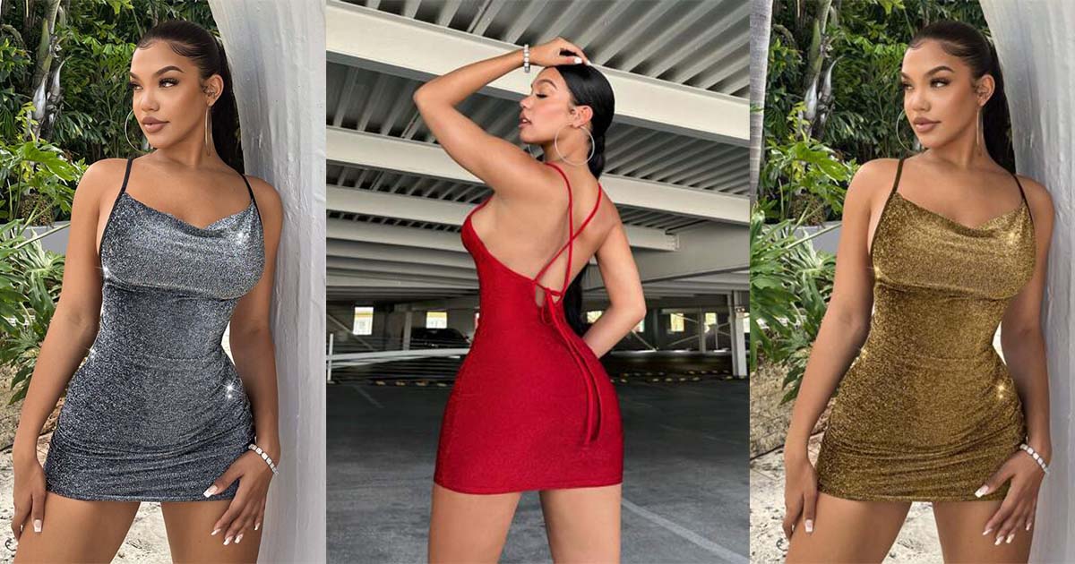U neck metallic ruched backless cami maxi dress