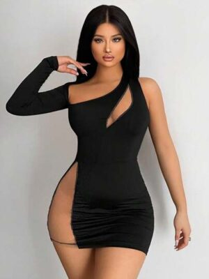 Cut Out Neck Mesh Bodycon Dress