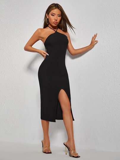 Backless Slit Thigh Bodycon Dress