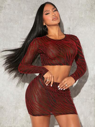 Crop Mesh Top & Bodycon Skirt