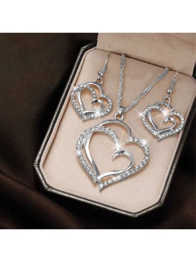 3pcs Heart Necklace & Earring Set