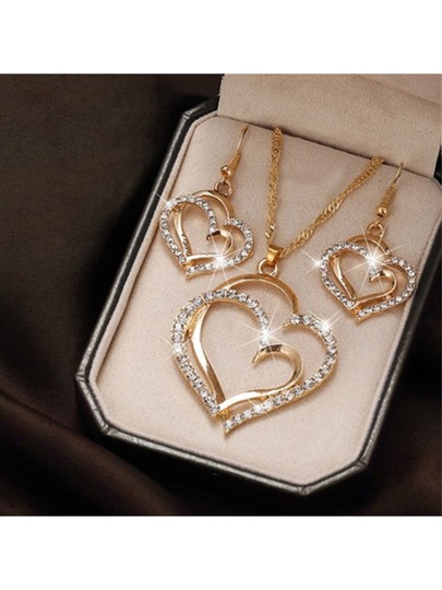 3pcs Heart Necklace & Earring Set