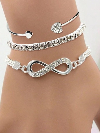 3pcs Rhinestone Heart & Infinity Bracelets