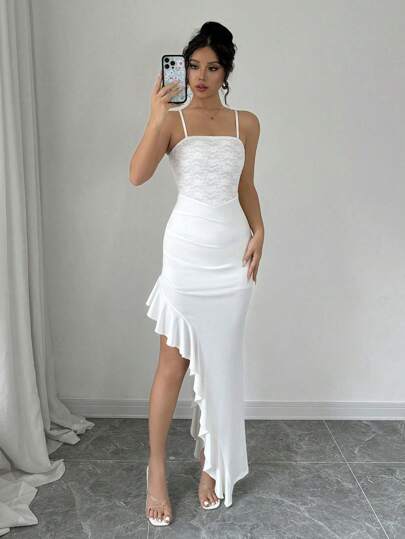 Casual Spaghetti Strap Dress With Ruffle Trim